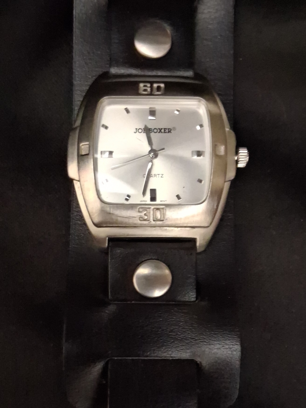 Vintage Joe Boxer Quartz Watch- Black Leather Cuff - New Battery